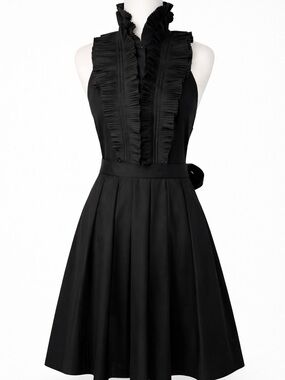 BCBG MaxAzria Black Tuxedo Ruffle Dress High Neck Tie Back no size tag